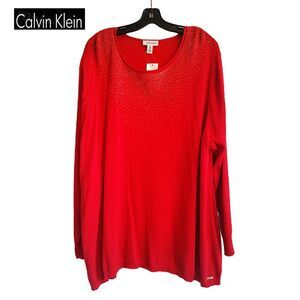 Calvin Klein NEW Glam Rouge Sparkle Embellished Pullover Sweater 3X NWT
